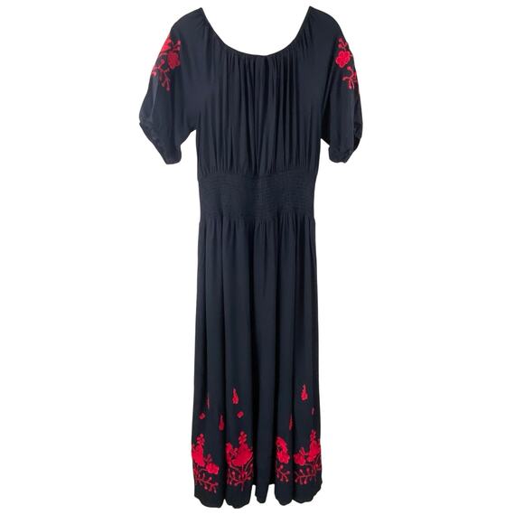 Pyramid Collection Floral Embroidered Maxi Dress Size S Black Red Peasant Artist - Picture 5 of 9